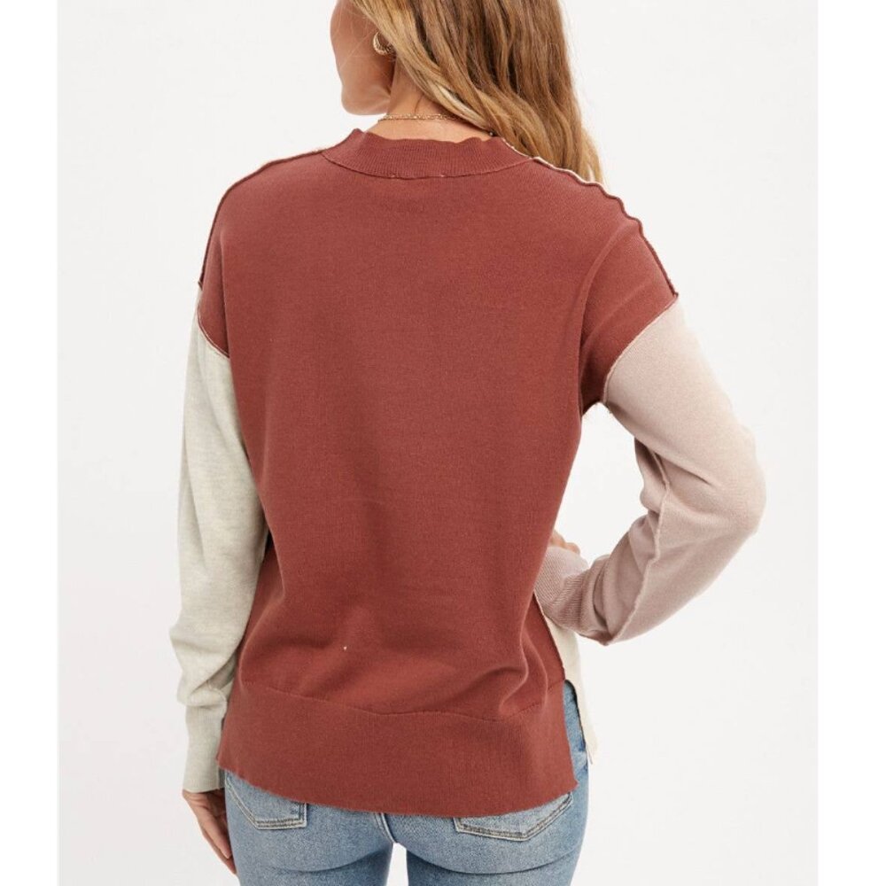 Mystree Color Block Sweater With Inside Out Seams… - image 1